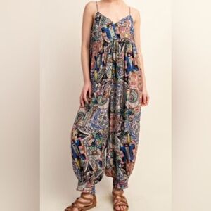 Printed Multi-Color Spaghetti-Strap Jumpsuit